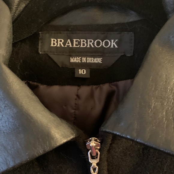 Women's 100% Wool Black Coat -Faux leather collar and cuffs - Size 10 - Picture 2 of 9